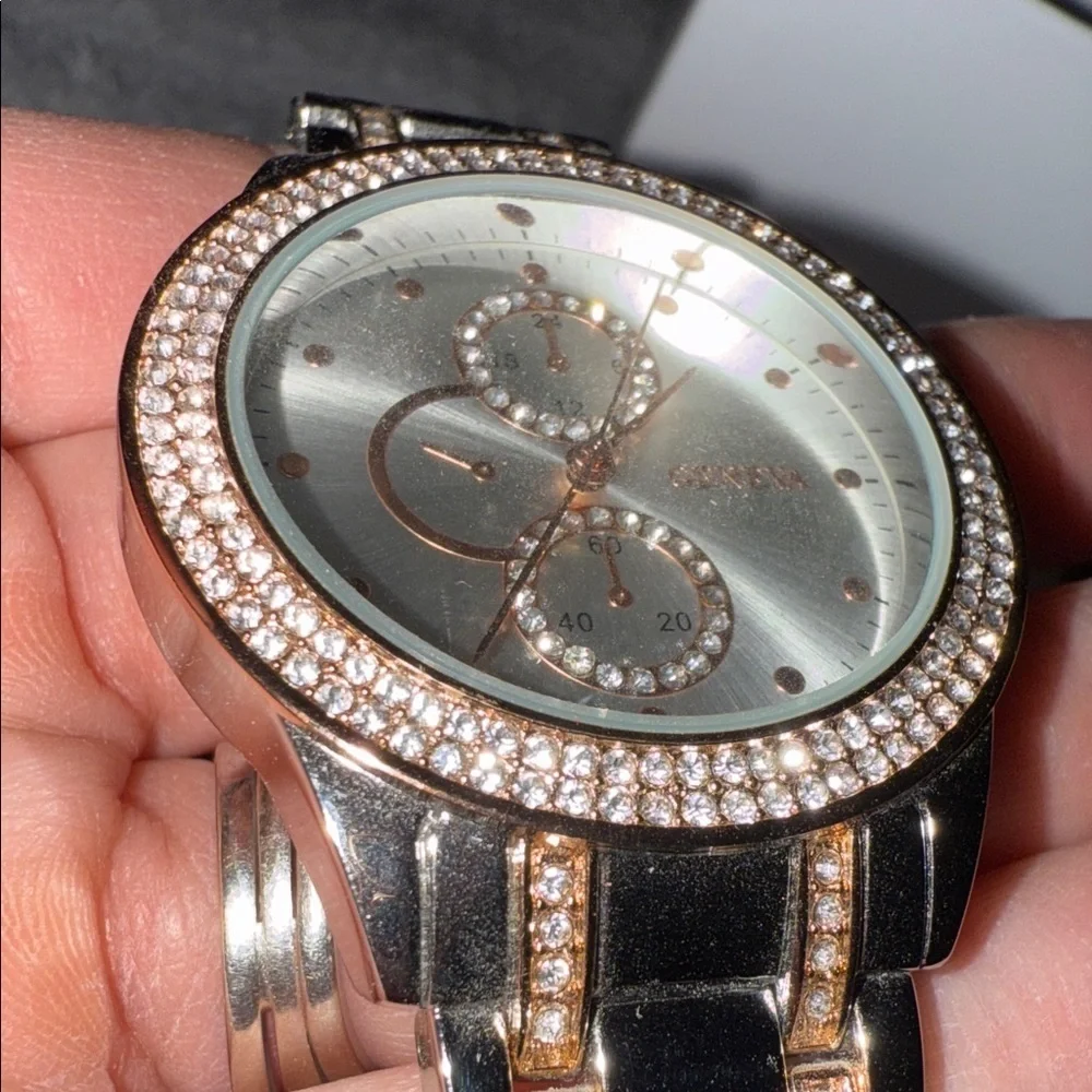 Geneva Silver and Rose Gold Women's Watch